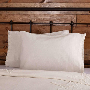 Burlap Antique White Standard Pillow Case w/ Fringed Ruffle Set of 2 21x30 VHC Brands - The Fox Decor